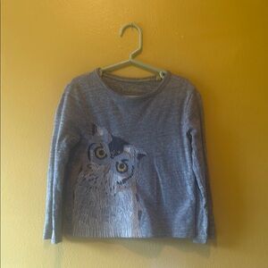 Mini Boden Gray Owl Graphic Long Sleeve Shirt size 3-4